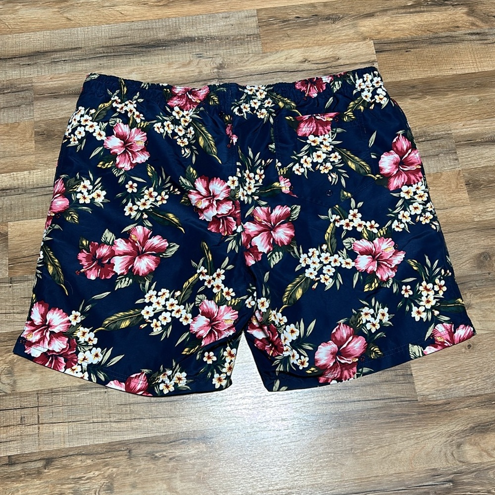 LANDS END W/ HOFFMAN CALIFORNIA MENS SWIN TRUNKS FLORAL BLUE Sz XXL - Picture 2 of 7